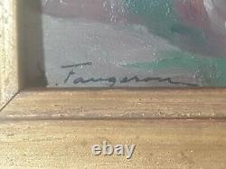 Table Signed A. Fougeron Riverside. Oil Painting On Wood Panel