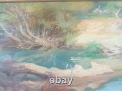 Table Signed A. Fougeron Riverside. Oil Painting On Wood Panel