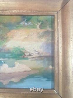 Table Signed A. Fougeron Riverside. Oil Painting On Wood Panel