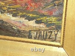 Table Signed A Jauzy. The Martys Aude Road. Oil Painting On Wood Panel