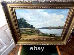 Table Signed Chantron A J Landscape Of Ria Oil On Wood Panel Nantes Hsp