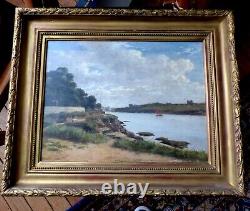 Table Signed Chantron A J Landscape Of Ria Oil On Wood Panel Nantes Hsp