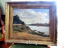 Table Signed Chantron A J Landscape Of Ria Oil On Wood Panel Nantes Hsp