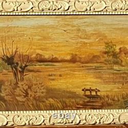 Table Signed F. Petit. Landscape. Oil Painting On Wood Panel