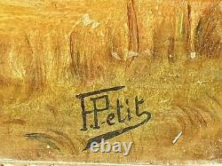 Table Signed F. Petit. Landscape. Oil Painting On Wood Panel