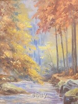 Table Signed. Landscape Under River Wood. Oil Painting On Canvas