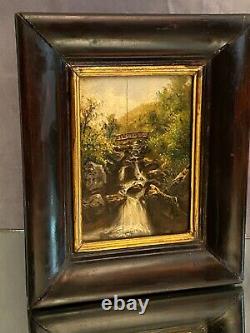 Table Signed Late 19th Oil On Panel At The Wooden Bridge And Torrent