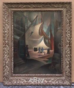 Table Style Cubist Oil Emmanuel Poirier Port Boat Sailors Box 1930