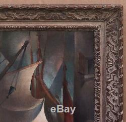 Table Style Cubist Oil Emmanuel Poirier Port Boat Sailors Box 1930