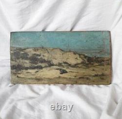 Tableau Ancienne Oil Impressioniste XIX Signed Marine Landscape Beach To Restore