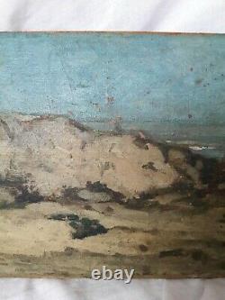 Tableau Ancienne Oil Impressioniste XIX Signed Marine Landscape Beach To Restore