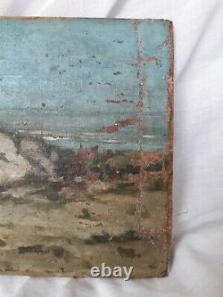 Tableau Ancienne Oil Impressioniste XIX Signed Marine Landscape Beach To Restore