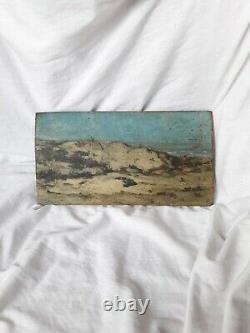Tableau Ancienne Oil Impressioniste XIX Signed Marine Landscape Beach To Restore