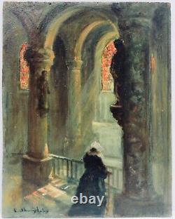 Tableau Beginning 20th century. Paul-Henry Lafon, Quiberon, Morbihan, Breton Woman in Prayer