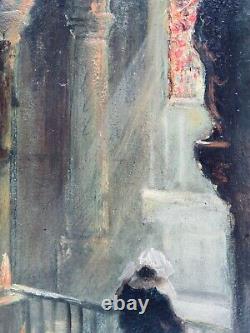 Tableau Beginning 20th century. Paul-Henry Lafon, Quiberon, Morbihan, Breton Woman in Prayer