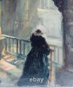 Tableau Beginning 20th century. Paul-Henry Lafon, Quiberon, Morbihan, Breton Woman in Prayer