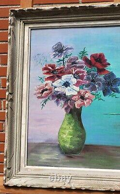Tableau: Bouquet of Flowers in a Vase - Oil Painting on Wood Panel