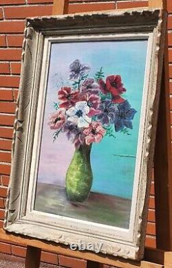 Tableau: Bouquet of Flowers in a Vase - Oil Painting on Wood Panel