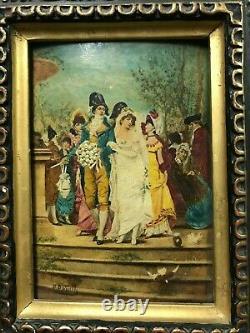 Tableau Marbled Oil On Wood The Wedding Signed G H Bouilh In Ident Late 19th