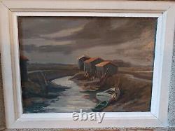 Tableau. Oil on Wood. Marine. Arceau Channel. Isle of Oléron. Signed
