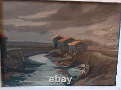 Tableau. Oil on Wood. Marine. Arceau Channel. Isle of Oléron. Signed