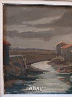 Tableau. Oil on Wood. Marine. Arceau Channel. Isle of Oléron. Signed
