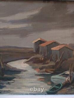 Tableau. Oil on Wood. Marine. Arceau Channel. Isle of Oléron. Signed