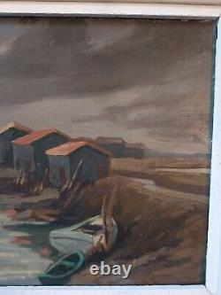 Tableau. Oil on Wood. Marine. Arceau Channel. Isle of Oléron. Signed