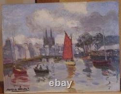 Tableau 'Quimper Harbor' Oil on Wood, Signed Maurice NEVEU (1919-2012)