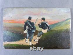 Tableau Soldiers of the 1870 War oil painting on wood panel