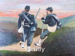 Tableau Soldiers of the 1870 War oil painting on wood panel