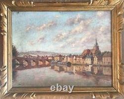 Tableau early 20th century by Jean Charles Chabellard view of Charleville-Mézières Arches