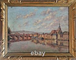 Tableau early 20th century by Jean Charles Chabellard view of Charleville-Mézières Arches
