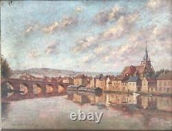 Tableau early 20th century by Jean Charles Chabellard view of Charleville-Mézières Arches