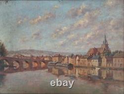 Tableau early 20th century by Jean Charles Chabellard view of Charleville-Mézières Arches