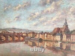 Tableau early 20th century by Jean Charles Chabellard view of Charleville-Mézières Arches