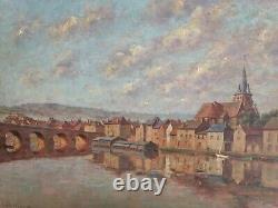 Tableau early 20th century by Jean Charles Chabellard view of Charleville-Mézières Arches