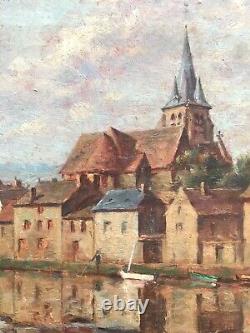 Tableau early 20th century by Jean Charles Chabellard view of Charleville-Mézières Arches