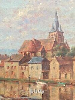 Tableau early 20th century by Jean Charles Chabellard view of Charleville-Mézières Arches
