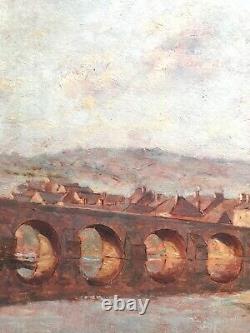 Tableau early 20th century by Jean Charles Chabellard view of Charleville-Mézières Arches