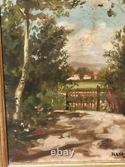 Tableau signed BLANQUER Landscape Underwood View Village Oil painting on canvas