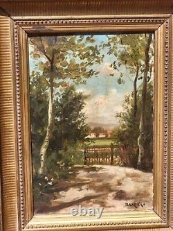 Tableau signed BLANQUER Landscape Underwood View Village Oil painting on canvas