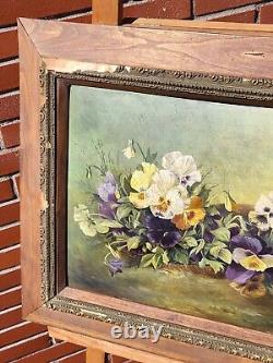 Tableau signed C S Bouquet de Fleurs. Oil painting on wooden panel.