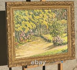 Tableau signed FRANÇOIS SURGET View of Garden Oil painting on isorel panel