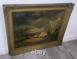 Tableau signed Frightened Sheep by the Storm Oil painting on wood panel