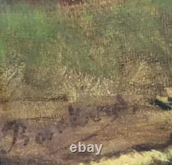 Tableau signed Frightened Sheep by the Storm Oil painting on wood panel
