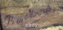 Tableau signed Frightened Sheep by the Storm Oil painting on wood panel