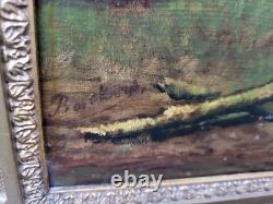 Tableau signed Frightened Sheep by the Storm Oil painting on wood panel