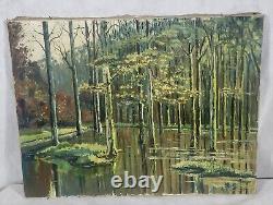 Tableau signed Landscape Woodland Oil Painting on Canvas