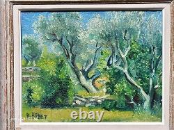 Tableau signed RENE BESSET. Forest Landscape. Oil painting on canvas.